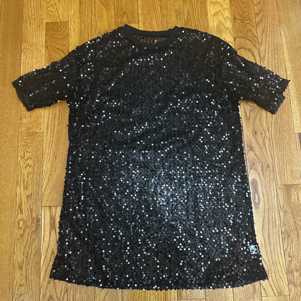 Sequin Mesh Short Sleeve T-Shirt Dress